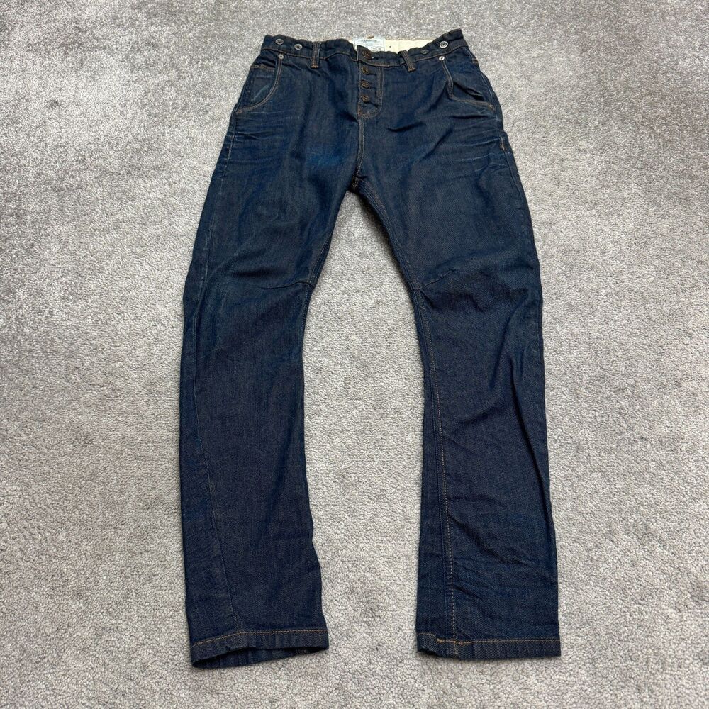 Pull & Bear Button Fly Tapered Engineered Leg Denim Jeans Mens 30 Blue Dark Wash